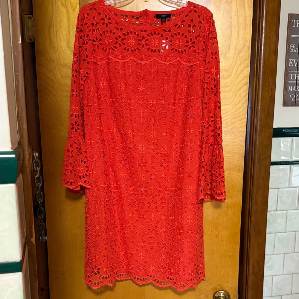 J. Crew Bright Red Orange Long Sleeve Dress